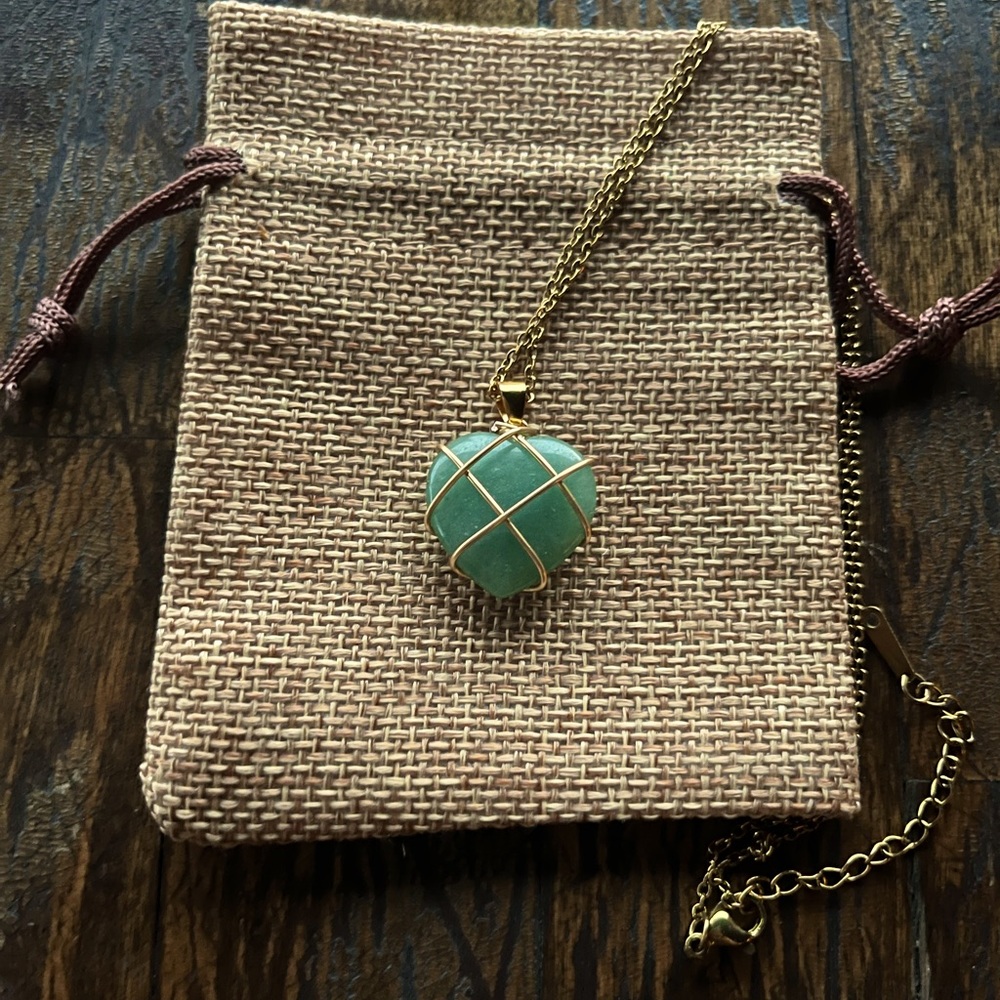 Green Aventurine Necklace Aventurine Pendant with Gold Stainless Steel Chain